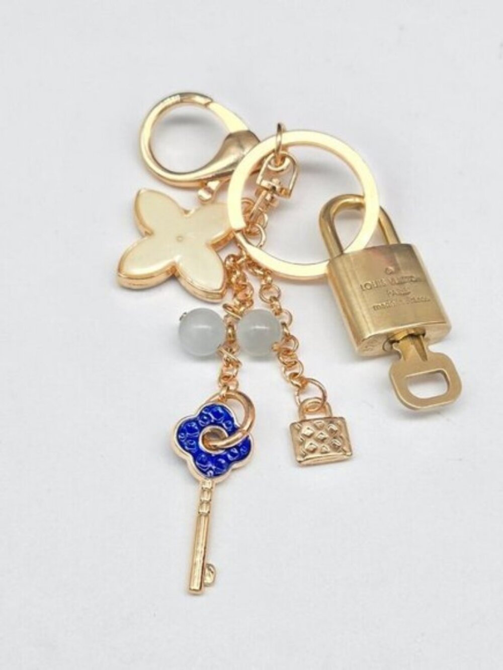 Authentic Louis Vuitton Gold Lock & Key 🔑 Bag Charm w/ Unbranded Charm - Picture 5 of 9